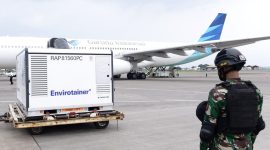 14 juta dosis bahan baku (bulk) vaksin CoronaVac dari Sinovac tiba di Bandara Soekarno-Hatta, Tangerang, Banten, Rabu (30/06/2021) siang. (Foto:Pelopor/Setkab)