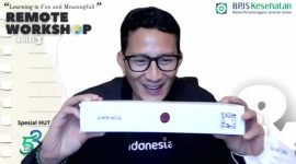 Menteri Pariwisata dan Ekonomi Kreatif/Kepala Badan Pariwisata dan Ekonomi Kreatif, Sandiaga Salahuddin Uno dalam acara webinar Remote Workshop Edisi 3 yang bertajuk 'Learning is Fun and Meaningfull' bersama Duta Bangsa dan BPJS Kesehatan. (Foto:Pelopor/Kemenparekraf)