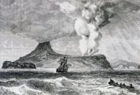 Ilustrasi letusan Gunung Api di Pulau Krakatau, Agustus 1883. (Foto:Pelopor.id/Deagostini/Getty Images/Dea Picture Library)