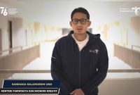 Menteri Pariwisata dan Ekonomi Kreatif (Menparekraf) Sandiaga Salahudin Uno. (Foto:Pelopor.id/Tangkapan layar Video Sandiaga Uno)