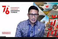 Tangkapan layar Menteri Pariwisata dan Ekonomi Kreatif Sandiaga Uno dalam acara 
