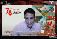 Menteri Pariwisata dan Ekonomi Kreatif (Menparekraf) Sandiaga Uno hadir secara virtual dalam peluncuran program 