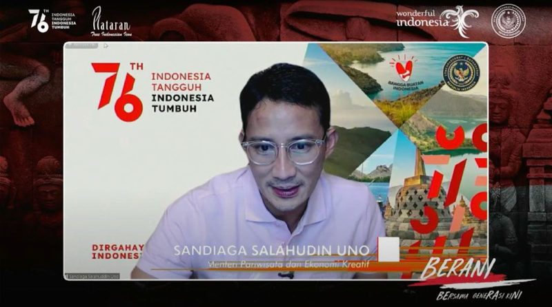 Menteri Pariwisata dan Ekonomi Kreatif (Menparekraf) Sandiaga Uno hadir secara virtual dalam peluncuran program 