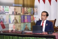 Presiden Joko Widodo menghadiri Global COVID-19 Summit yang digelar secara virtual, dari Istana Kepresidenan Bogor, Jawa Barat, Rabu (22/09/2021). (Foto: Pelopor/BPMI Setpres/Lukas)