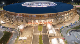 Foto udara Stadion Lukas Enembe PON Papua. (Foto: Pelopor/ANTARA FOTO/Nova Wahyudi/wsj)