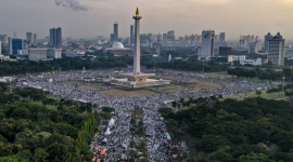 Suasana aksi reuni 212 di kawasan Monas, Jakarta, Senin (02/12/2019). (Foto: Pelopor/Antara Foto/Aruna)