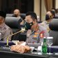 Rapat koordinasi lintas sektoral membahas antisipasi potensi lonjakan Covid-19 saat perayaan Natal 2021 dan Tahun Baru 2022 (Nataru). (Foto: Pelopor/Tribratanews)