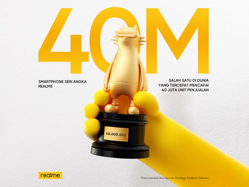 Number series realme cetak rekor penjualan 40 juta unit. (Foto: Pelopor.id/realme) 