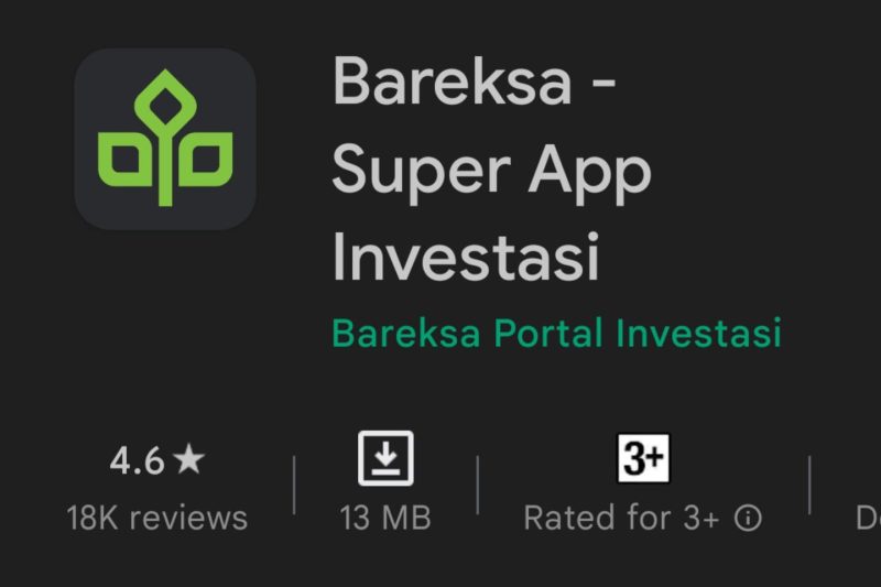 Logo aplikasi investasi reksadana Bareksa. (Foto: Pelopor.id/Google Play Store) 