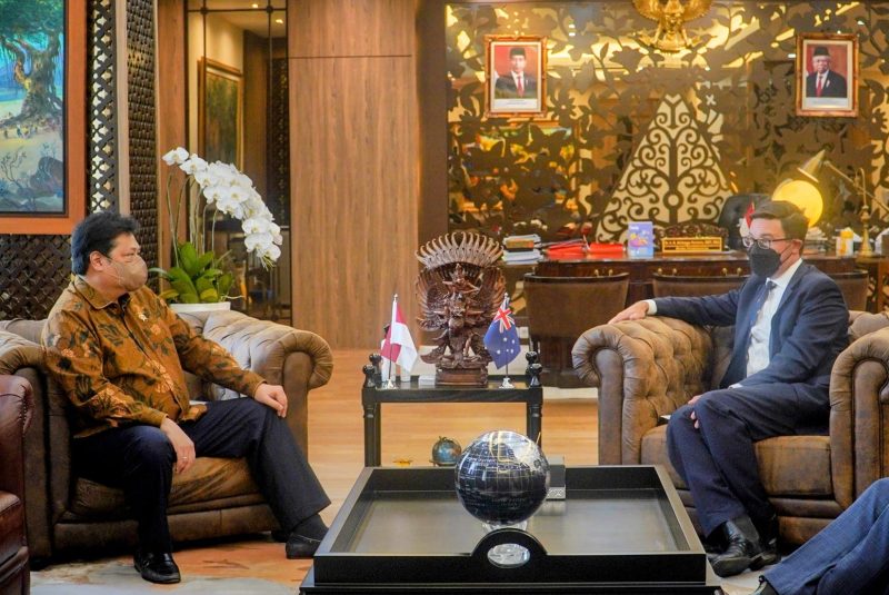 Menko Perekonomian Airlangga Hartarto menerima kunjungan Menteri Pertanian dan Wilayah Utara Australia David Littleproud MP di Jakarta. (Foto: Pelopor.id/ekon.go.id)