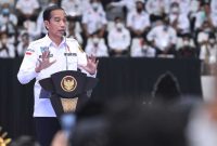 Presiden Jokowi pada Silatnas APDESI 2022, di Jakarta, Selasa (29/03/2022). (Foto: Pelopor.id/BPMI Setpres/Lukas) 