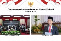 Presiden Jokowi dalam sambutannya pada Penyampaian Laporan Tahunan KY Tahun 2021, secara virtual dari Istana Negara, Jakarta. (Foto: Pelopor.id/setkab.go.id) 