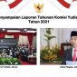 Presiden Jokowi dalam sambutannya pada Penyampaian Laporan Tahunan KY Tahun 2021, secara virtual dari Istana Negara, Jakarta. (Foto: Pelopor.id/setkab.go.id) 