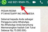 Contoh pesan Whatsapp penipuan. (Foto:i stimewa) 