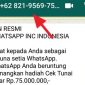 Contoh pesan Whatsapp penipuan. (Foto:i stimewa) 