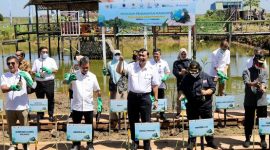 Menteri Koordinator Bidang Kemaritiman dan Investasi, Luhut B. Pandjaitan melakukan penanaman mangrove di Maros-Sulawesi Selatan pada Jumat (19-08-2022). (Foto: Pelopor.id/Kemenko Marves)