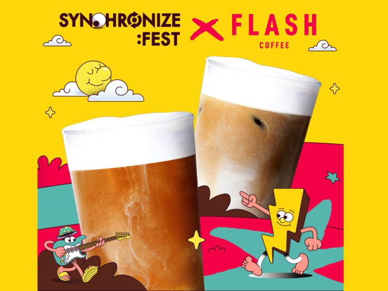 Poster kolaborasi antara Synchronize Fest dengan  Flash Coffee.