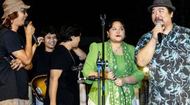 Eno Suratno Wongsodimedjo dan Ncek Gaul berbincang bersama Kun Saraswati acara di Swag Event edisi 47. (Foto: I Wayan Bagiartana)